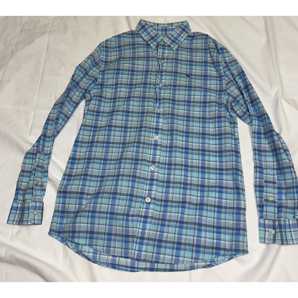 VINEYARD VINES Boys‎ Kids Size 12-14 M Whale Shirt Plaid Long Sleeve SI13